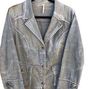 Free People Military Jacket, Ruffle Detail, Distressed Size L/G